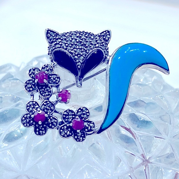 Ruby Turquoise Onyx 14KGP Brooch - Picture 1 of 6